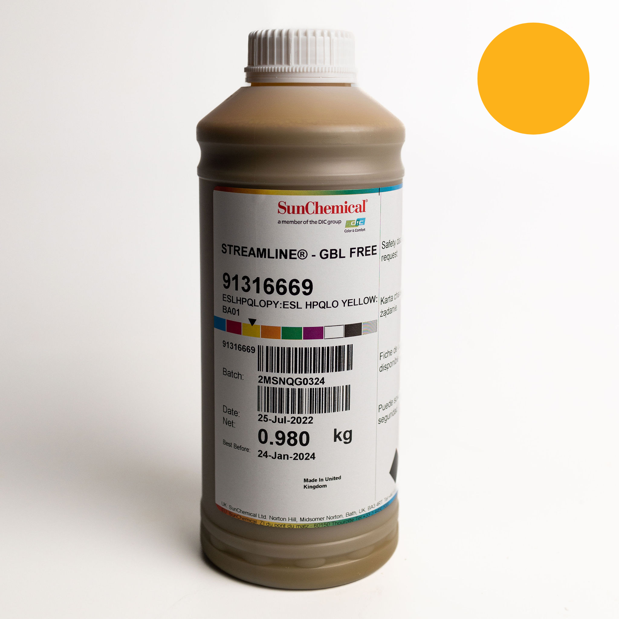 Stream Line Ink The Digital Ink Company / Streamline ESL HPQ LO - Yellow 1L Refill